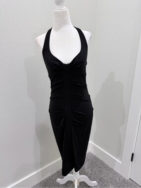 Nicole Miller Black Halter Midi Dress - Classic Sleek Silhouette